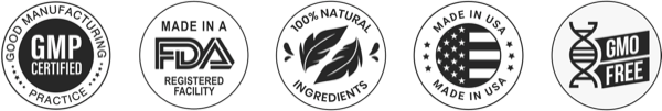 Manufacturing badges displayed on the official LeanBliss site: GMP certified, made in an FDA registered facility, 100% natural ingredients, made in USA, GMO free